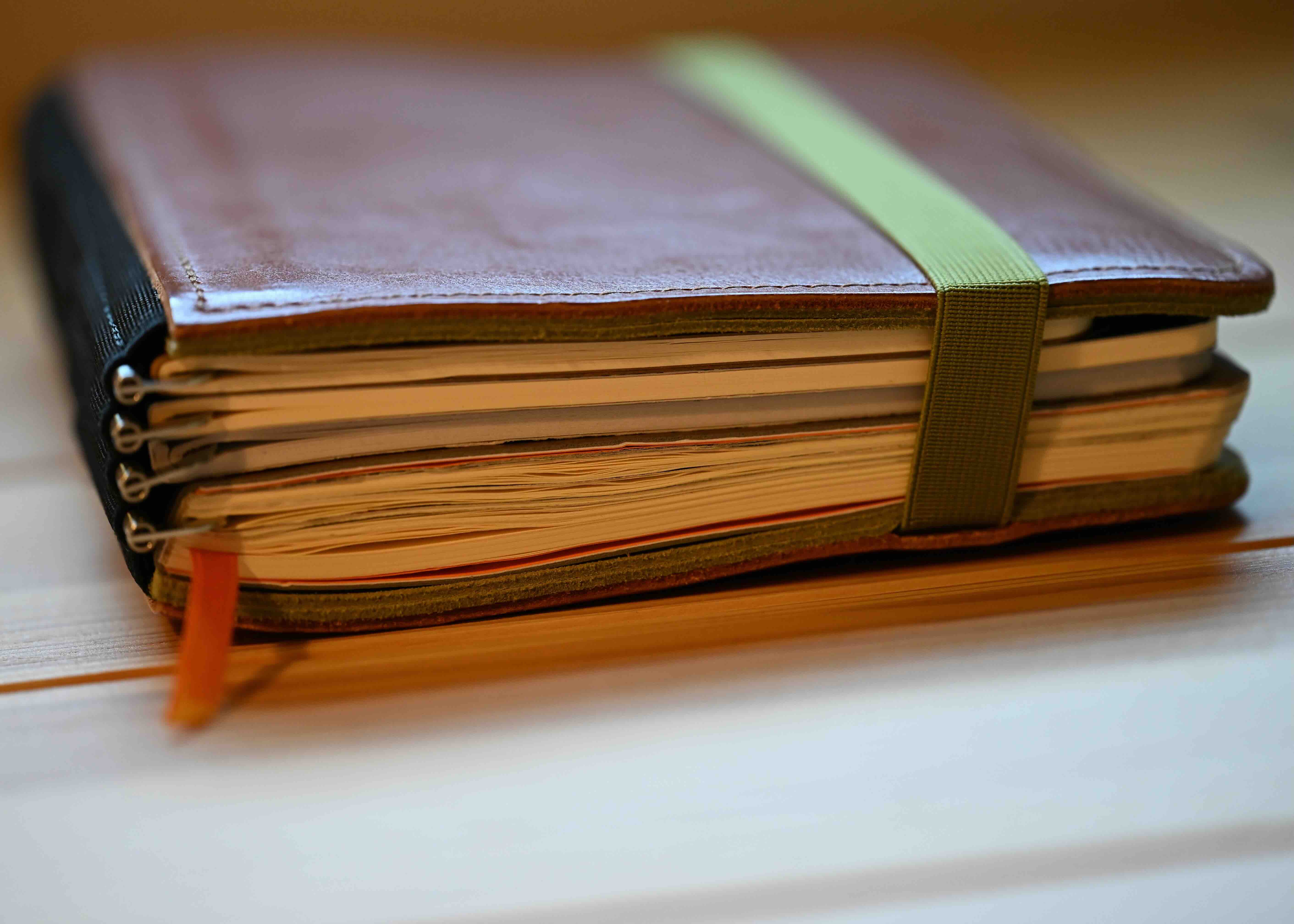 Roterfaden Taschenbegleiter with journals sandwiched inside it